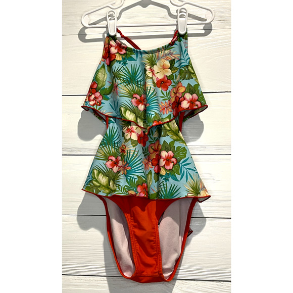 Tommy Bahama RELAX Girls Bathing Suit one piece Hawaiian Print Red size 10 - Picture 1 of 3
